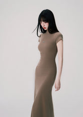 Elegant Mid-Neck Short Sleeve Dress